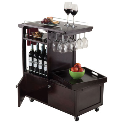 Image of Galen Transitional Entertainment Cart with Serving Tray - Espresso