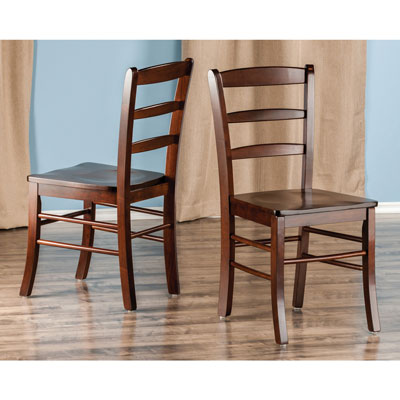 Image of Transitional Ladder Back Dining Chair - Set of 2 - Antique Walnut (94232)