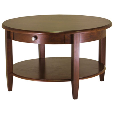 Image of Concord Transitional Round Coffee Table with Drawer - Antique Walnut