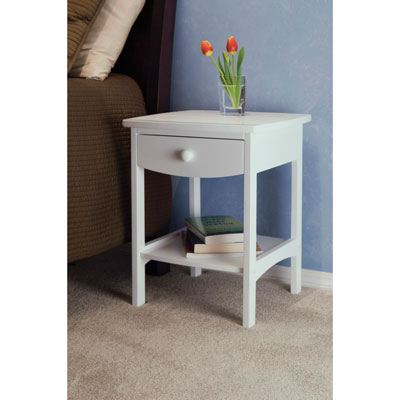 Image of Transitional 1-Drawer Curved Nightstand - White