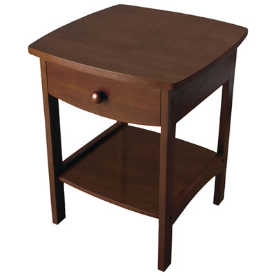 Image of Transitional 1-Drawer Curved Nightstand - Antique Walnut