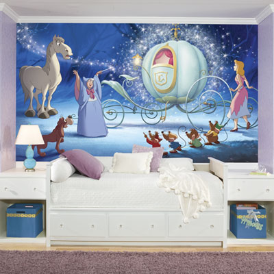 Image of RoomMates Disney Princess Cinderella Carriage XL Prepasted Wall Mural - Blue