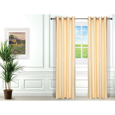 Gouchee Design Maze Curtain - Set of 2 - Yellow/White