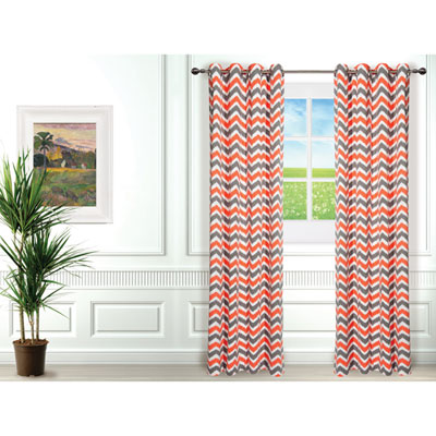 Gouchee Design Selena Curtain - Set of 2 - Coral/Grey/White