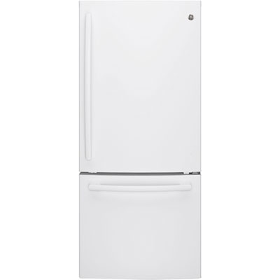 GE 30" 20.9 Cu. Ft. Bottom Freezer Refrigerator with LED Lighting (GDE21DGKWW) - White