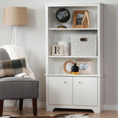 Image of Vito Transitional 3-Shelf Bookcase - White