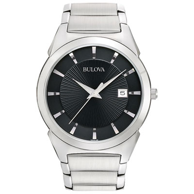 Image of Bulova Classic Quartz Watch 38mm Men's Watch - Silver-Tone Case, Bracelet & Black Dial
