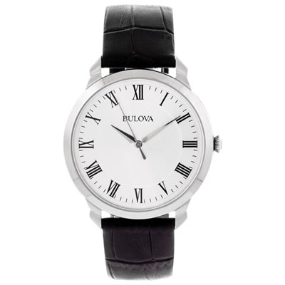 Image of Bulova Classic Quartz Watch 41mm Men's Watch - Silver-Tone Case, Black Leather Strap & Silver-White Dial