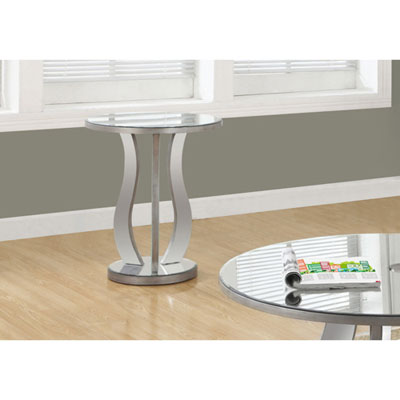 Contemporary Round End Table With Mirror Finish - Brushed Silver