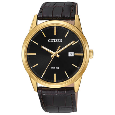 Image of Citizen Quartz Watch 39mm Men's Watch - Gold-Tone Case, Brown Leather Strap & Black Dial
