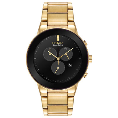 Image of Citizen Axiom Eco-Drive Watch 43mm Men's Watch - Gold-Tone Case, Bracelet & Black Dial