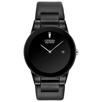 Image of Citizen Axiom Eco-Drive Watch 40mm Men's Watch - Black Case, Black Leather Strap & Black Dial