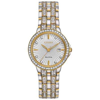 Image of Citizen Silhouette Crystal Eco-Drive Watch 28mm Women's Watch - Silver-Tone Case, Two-Tone Bracelet & Silver-Tone Dial