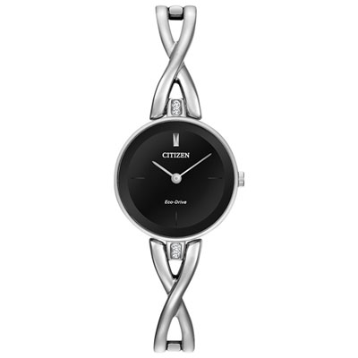 Image of Citizen Axiom Eco-Drive Watch 23mm Women's Watch - Silver-Tone Case & Bangle & Black Dial