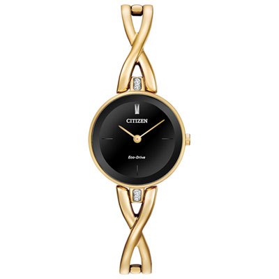 Image of Citizen Axiom Eco-Drive Watch 23mm Women's Watch - Gold-Tone Case & Bangle & Black Dial