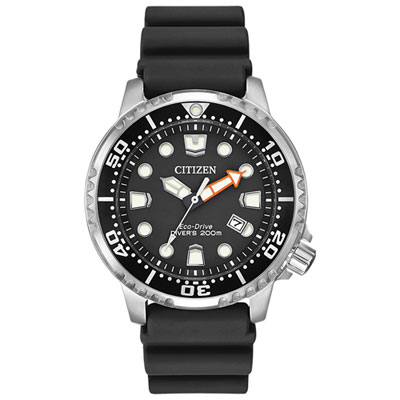 Image of Citizen Promaster Dive Eco-Drive Watch 44mm Men's Watch - Silver-Tone Case, Black Polyurethane Strap & Black Dial