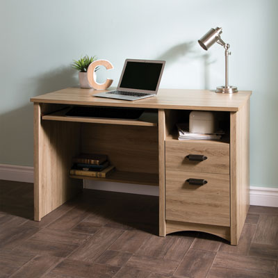 Image of Gascony 2-Drawer Computer Desk with Keyboard Tray - Rustic Oak