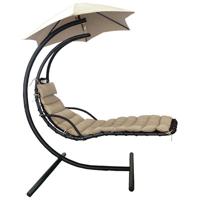 Image of Island Umbrella Retreat Hanging Chaise Lounge Chair with Umbrella Canopy - Khaki