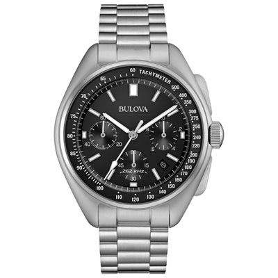 Image of Bulova Lunar Pilot High Performance Quartz Watch 45mm Men's Watch - Silver-Tone Case, Bracelet & Black Dial