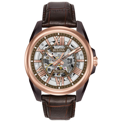 Image of Bulova Sutton Automatic Watch 43mm Men's Watch - Two-Tone Case, Brown Leather Strap & Brown Dial
