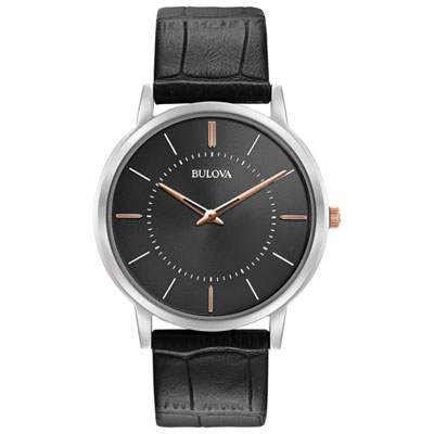 Image of Bulova Classic Quartz Watch 40mm Men's Watch - Two-Tone Case, Black Leather Strap & Grey Dial