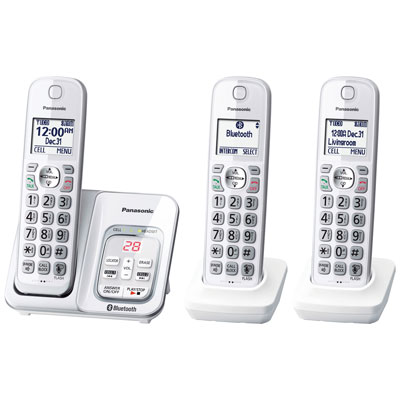 Panasonic Link2Cell 3-Handset DECT 6.0 Bluetooth Cordless Phone with Answering Machine (KXTGD593W) Panasonic Link2Cell Bluetooth Cordless Phone