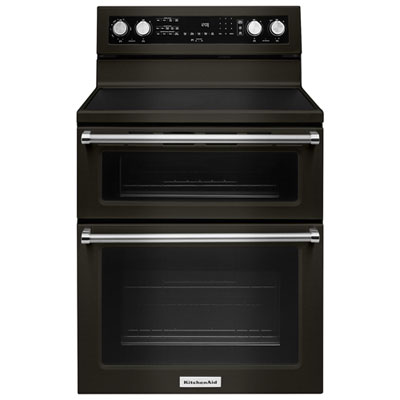 KitchenAid 30" 6.7 Cu. Ft. Double Oven 5-Element Electric Range (YKFED500EBS) - Black Stainless Steel Best investment love the double ovens