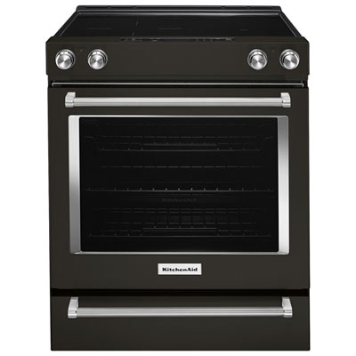 KitchenAid 30" 6.4 Cu. Ft. True Convection Slide-In Electric Range (YKSEG700EBS) - Black Stainless Best electric range