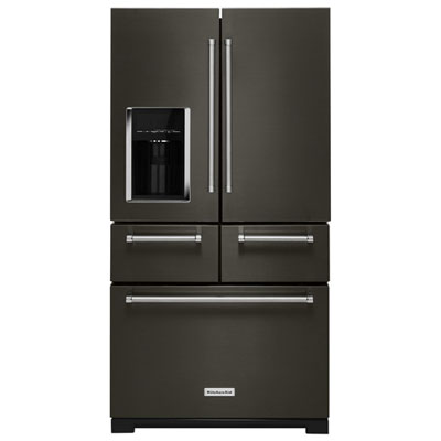 Image of KitchenAid 36   25.8 Cu. Ft. 5-Door French Door Refrigerator (KRMF706EBS) - Black Stainless Steel
