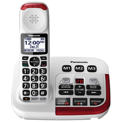 Image of Panasonic 1.9GHz 1-Handset Amplified Cordless Phone with Answering Machine (KXTGM470W) - White