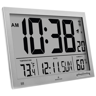Image of Marathon Slim-Jumbo Atomic Digital Wall Clock - Grey