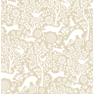 Image of A-Street Prints Mirabelle Meadow Animals Wallpaper - Taupe