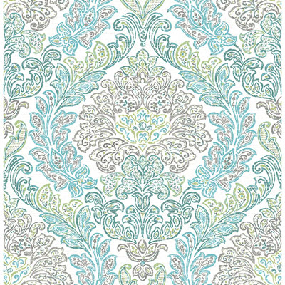 Image of A-Street Prints Mirabelle Fontaine Damask Wallpaper - Teal