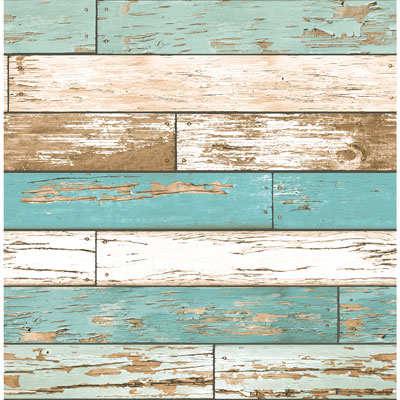 Image of A-Street Prints Reclaimed Scrap Wood Wallpaper - Turquoise