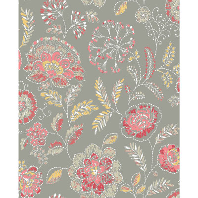 Image of A-Street Prints Solstice Tropez Jacobean Wallpaper - Coral