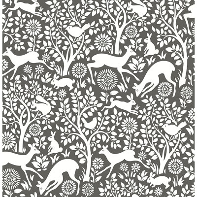 Image of A-Street Prints Mirabelle Meadow Animals Wallpaper - Charcoal