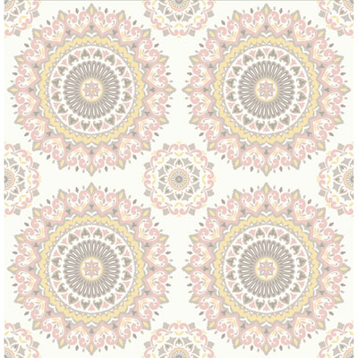 A-Street Prints Kismet Boho Medallion Wallpaper - Gemma Light Pink