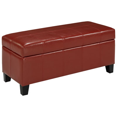 Image of Faux Leather Storage Ottoman - Red