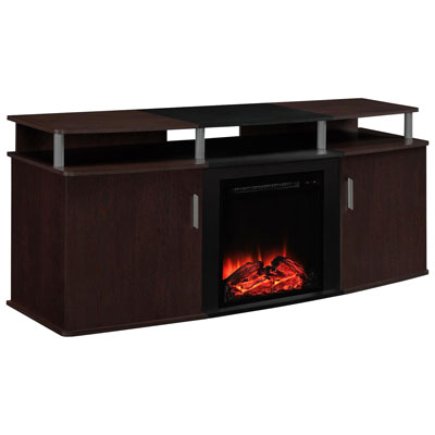 Image of Dorel Carson Electric Fireplace TV Stand with Logs Firebox - Cherry