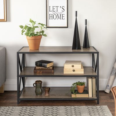 Image of Winmoor Home 26   2-Shelf Industrial Wood Bookcase - Driftwood