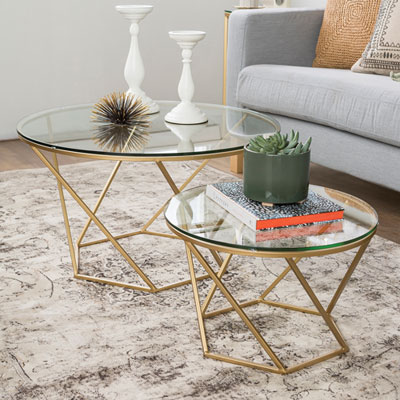 Image of Contemporary 2-Piece Nesting Coffee Table Set - Gold