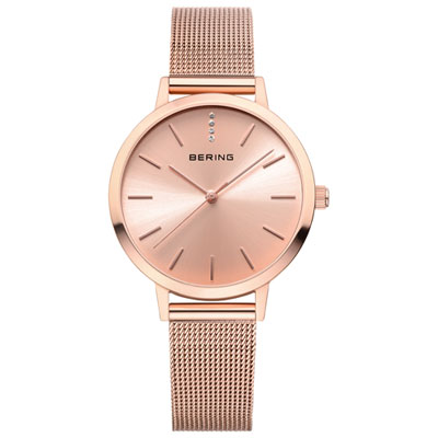 Image of BERING Ceramic 34mm Analog Casual Watch - Rose Gold/Rose Gold Sunray
