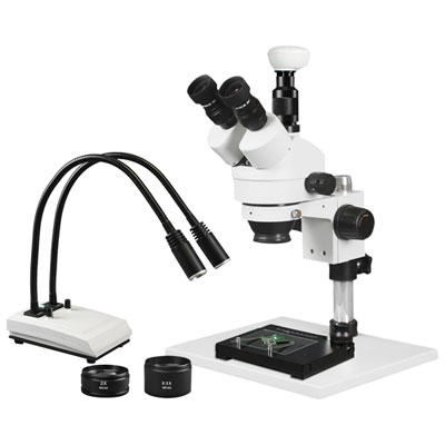 Image of Walter Products 3.5x - 90x Trinocular Stereo Microscope w/ LED Gooseneck Dual Light(WP1AFZIHL205NMS)