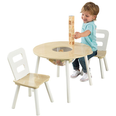 Image of KidKraft Round Storage Table and Chair Set - Natural/White
