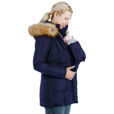 Image of Modern Eternity Rachel Chevron Polyester Maternity Puffer Coat - X-Large - Navy