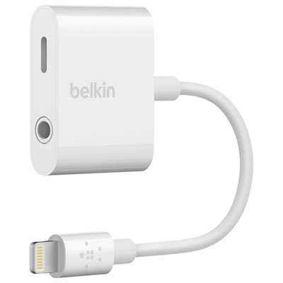 Image of Belkin Audio + Charge RockStar Lightning to 3.5mm Headphone Jack/Lightning Adapter - White