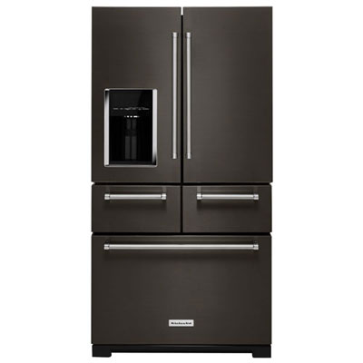 KitchenAid 36" French Door Refrigerator (KRMF706EBS) - Black Stainless Steel-Open Box-Scratch & Dent
