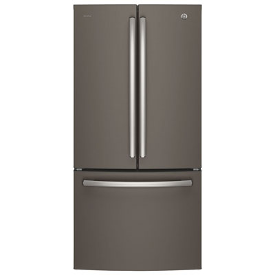 GE Profile 33" 24.8 Cu. Ft. French Door Refrigerator with Water & Ice Dispenser (PNE25NMLKES)-Slate The glossy finish looks rich and matches my other kitchen appliances well