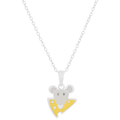 Image of Mouse and Cheese Pendant in Sterling Silver/Enamel on a 14   Sterling Silver Chain