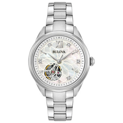 Image of Bulova Sutton Automatic Watch 34.5mm Women's Watch - Silver-Tone Case, Bracelet & White Dial